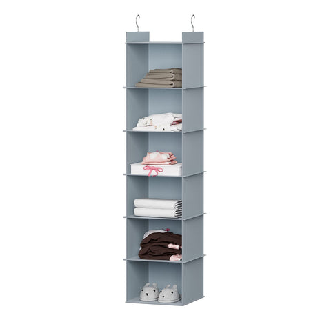 YOUDENOVA Hanging Wardrobe Organiser, 6 Shelves with Side Pockets, Grey – Make Every Shelf Count