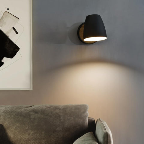 Black Wall Light for Bedroom,Wood Wall Lamp with Switch Industrial,Aluminum Shade 360°Rotatable,Modern Indoor Wall Lighting for Bedside,Living Room,Hallway,Stairs,Bathroom,Storeroom,Reading Lamp E27