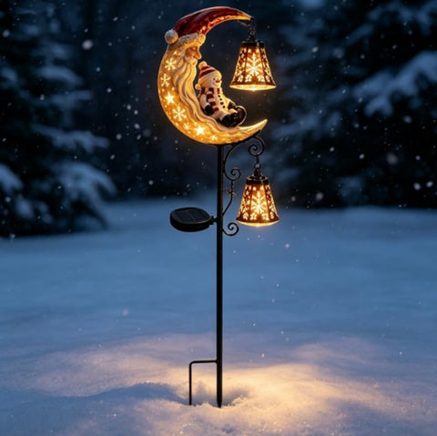 Solar Powered Christmas Moon Garden Stake Light, Metal Outdoor Decorative Pathway Lighting, Waterproof Holiday Landscape Lamp for Patio Lawn Yard Walkway Decoration，2PCS