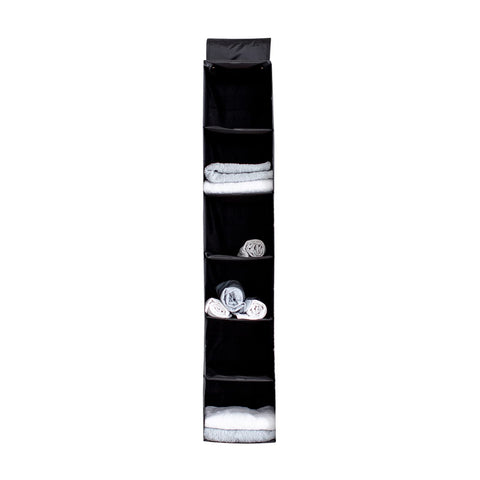 YINGGG 6-Shelf Hanging Wardrobe Organiser, Grey Non-Woven Fabric Storage Rack with 2 Wide Hook-and-Loop Straps for Sweaters, Shoes, Towels and Accessories