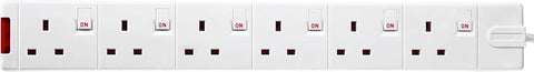 Masterplug Six Socket Rewireable Trailing Socket with Power Indicator and Individual Switches, without Plug and Cable, White