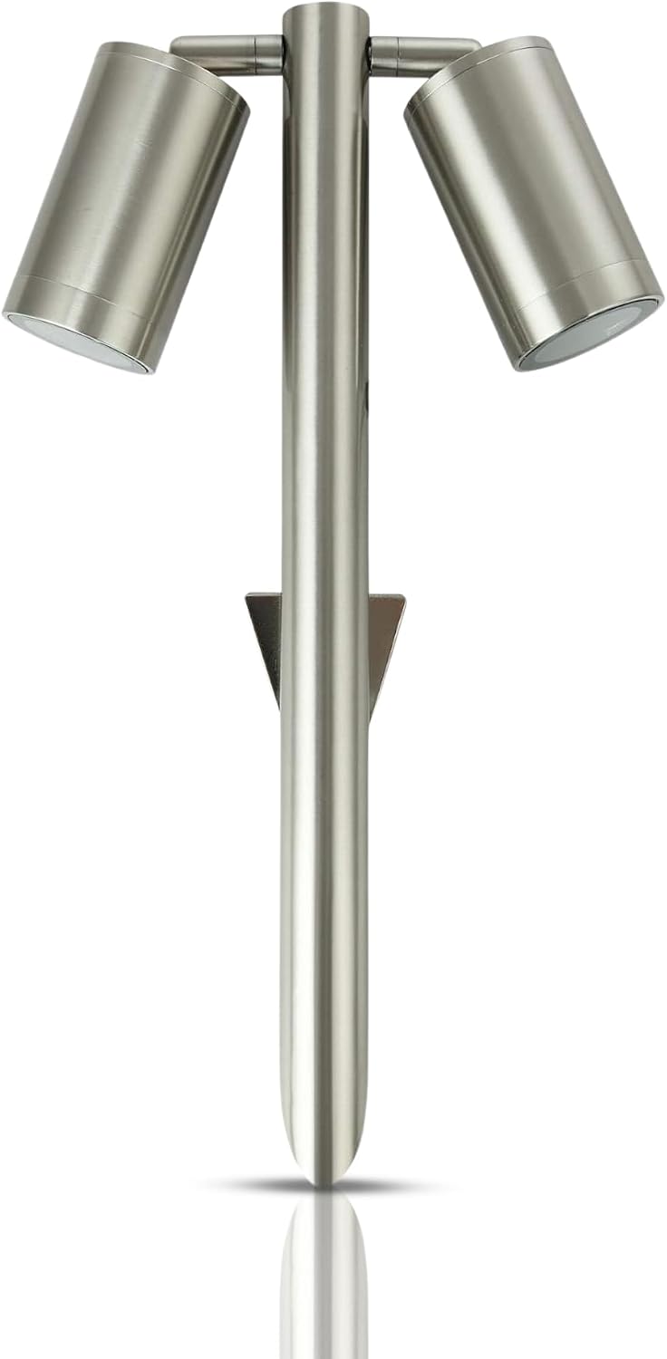 UKEW Twin Garden Spike Light - Adjustable Head GU10 LED Spike Lamp - IP65 Waterproof Tree Spotlight for Outdoor Pathway Lighting - Aluminum Ground Mount LED Compatible Fitting