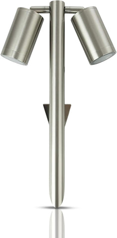 UKEW Twin Garden Spike Light - Adjustable Head GU10 LED Spike Lamp - IP65 Waterproof Tree Spotlight for Outdoor Pathway Lighting - Aluminum Ground Mount LED Compatible Fitting