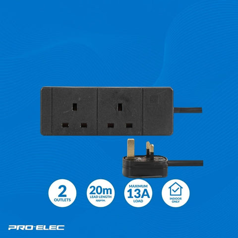 PRO ELEC PELB1741 2 Gang Extension Lead 20m, Black