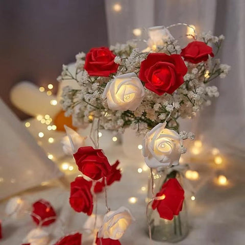 Rose Flower Fairy String Lights 6M with 40 LEDs, Battery Operated Decorative Lights for Romantic Indoor and Outdoor Décor