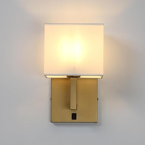 White Linen Wall Sconce - Set of 2 Fabric Wall Lights with Switch Design