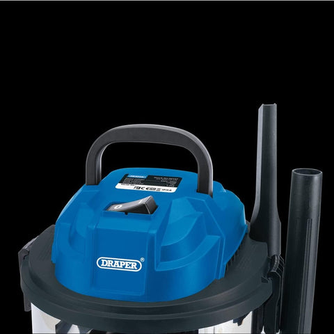 Draper 1250W 15L Wet & Dry Vacuum Cleaner | Strong Suction | Blower Function | Home, Car & Workshop Cleaning – 90107