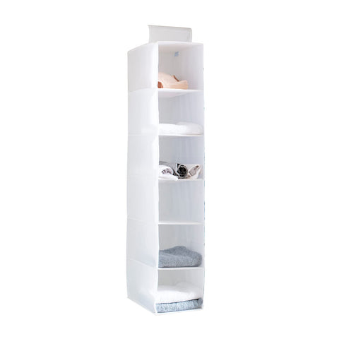 YINGGG 6-Shelf Hanging Wardrobe Organiser, Grey Non-Woven Fabric Storage Rack with 2 Wide Hook-and-Loop Straps for Sweaters, Shoes, Towels and Accessories