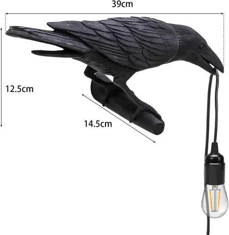 Black Birds Resin Crow Desk LED Lamp E27 Base Modern Raven Art Deco Bedside Decor Plug in Cord Wall Lamps for Bedroom, Office, College Dorm, Right Black Wall