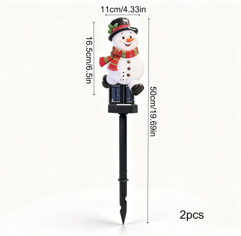 Solar Christmas Snowman Pathway Lights - 2 Piece Weatherproof LED Stake