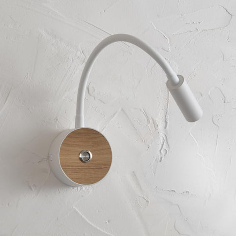 LED Wall Reading Lamp with Switch, Industrial White Wood Lamp, 360 Rotating Gooseneck Lamp, Wall Light for Bedroom, Hallway, Hotel, 3000K