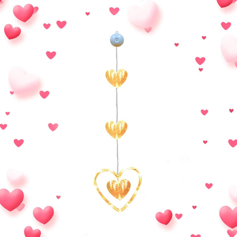 3Pcs LED Heart Shaped Fairy Lights, Battery Powered Valentine Window Lights with Suction Cups, Love Heart Hanging Curtain Lights for Window, Door & Home Decor