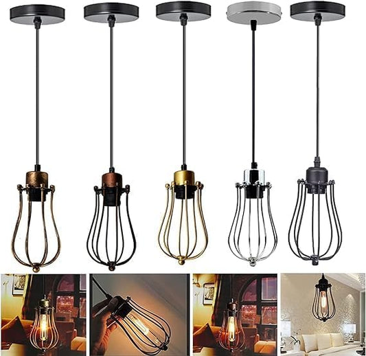 Vintage Ceiling Lightshade Metal Wire Cage Easy Fit Lampshade Hanging Lamp Balloon Shade Without Bulb