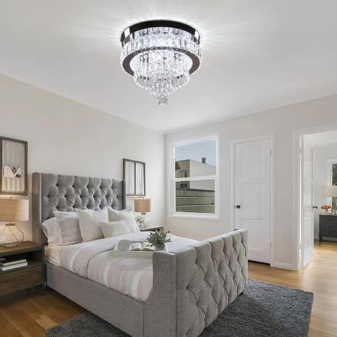 Modern Crystal LED Ceiling Light, 11.8" Round Flush Mount Chandelier