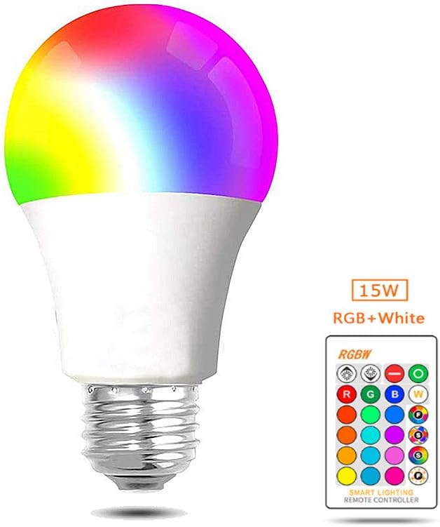 E27 RGB LED Coloured Light Bulb,15W Colour Changing Dimmable Edison Screw lamp with IR Remote Control,16Colours Mood Lights for Home, Party, Bar, Disco KTV, Stage Effect Lights Etc AC85-265V