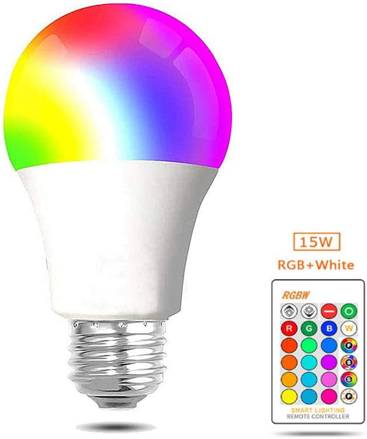 E27 RGB LED Coloured Light Bulb,15W Colour Changing Dimmable Edison Screw lamp with IR Remote Control,16Colours Mood Lights for Home, Party, Bar, Disco KTV, Stage Effect Lights Etc AC85-265V