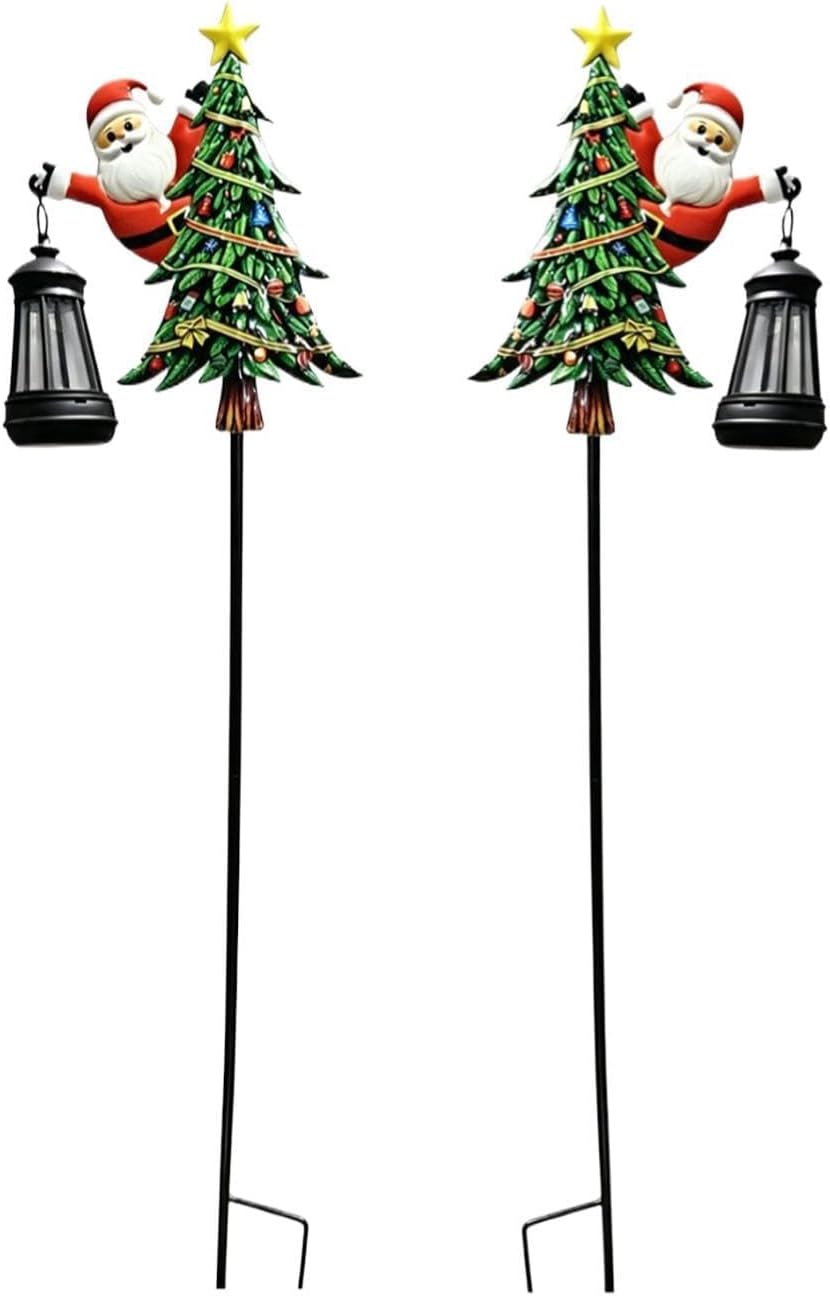 Christmas Solar Stake Light Tree Santa Lantern Walkway Lighting