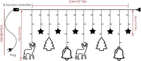 3.5M Colorful Christmas Window Curtain Lights – 130 LED Star & Ornament Fairy Lights