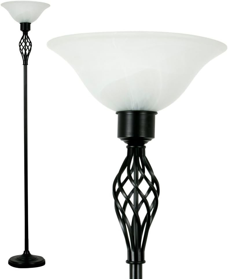 Traditional Style Satin Black Barley Twist Floor Lamp with a Frosted Alabaster Shade