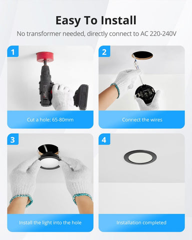 IP65 LED Downlights Ceiling, Black Spotlights 5W 4000K, 10 Pack | Bathroom Downlights, Neutral White 400LM, 68-80Mm Cut Out, 35Mm Ultra-Slim, LED Spot Lights for Kitchen Bedroom Living Room