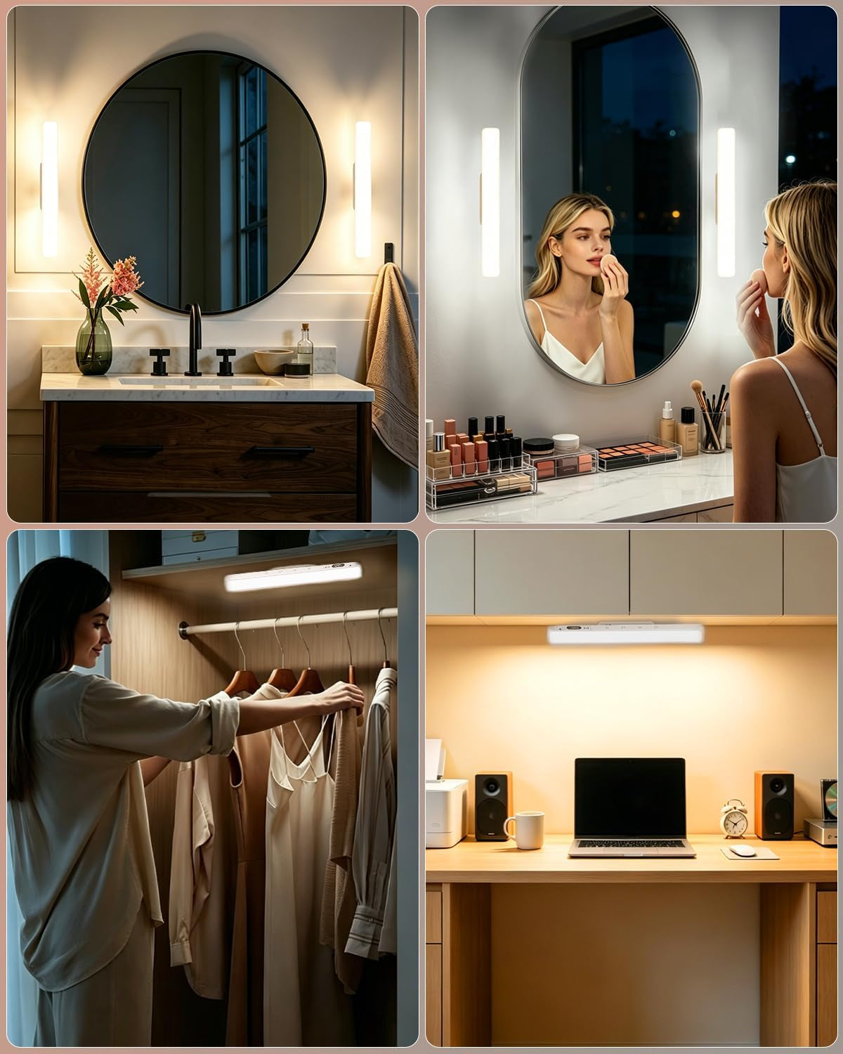 Makeup Mirror Light Stick on Mirror with Battery Level Display 2PC | Vanity Lights Bar Rechargeable Make up Light with Remote Magnetic Dressing Table Lights with 5 Cct&Dimmable for Bathroom