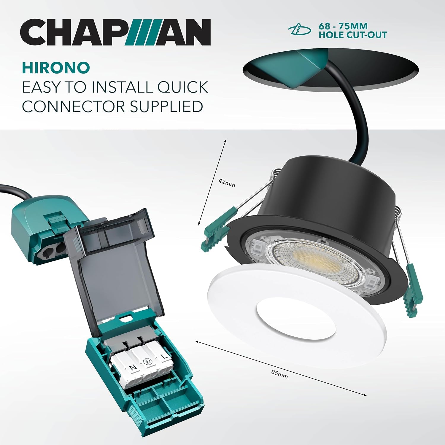 Chapman Hirono Pro 4W & 6W Fire Rated Downlights IP65 White 8 Pack | 4CCT 2700K-6000K, Cool, Neutral or Warm White Waterproof LED Modern Ceiling Light for Bathroom, Kitchen, Bedroom & Living Room