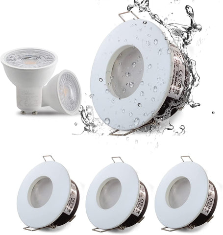 LED Downlights 5W, GU10 IP65 Bathroom Spotlights 3000K Warm White, 430LM Waterproof Recessed Ceiling Lights for Shower, Kitchen, Cut Out 68-75Mm 4 Pack