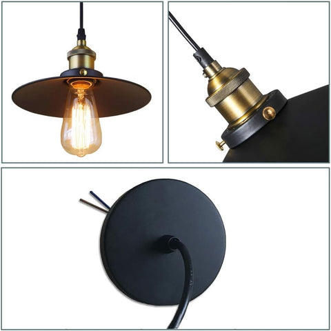 Industrial-style pendant light with close-up details on a white background