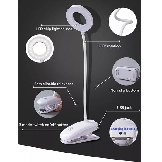 5W Clip on Light, 36LED Eye Caring Reading Light for Bed, 3 Colors & 5 Brightness Clip on Lamp with Adapter, Perfect Reading Light for Bed Lamp/Bunk Bed Light