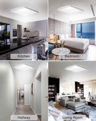 Contemporary round LED ceiling light installed in a stylish bedroom


