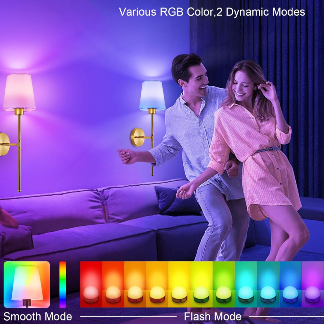Rechargeable Wireless Wall Sconce Set, Remote Controlled Adjustable LED Light, Battery Powered Decorative Lamp for Bedroom and Living Spaces
