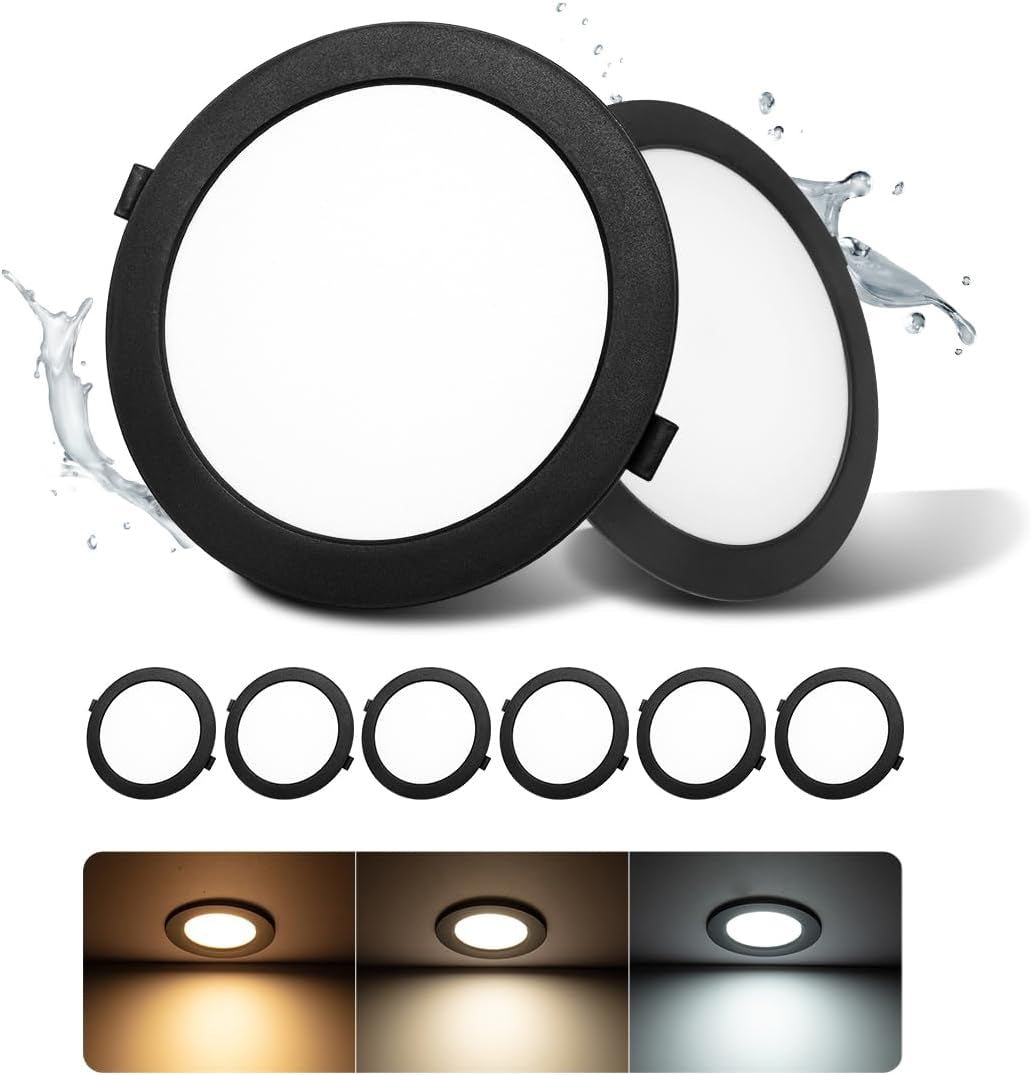 6 Pack LED Downlights Ceiling 24W 2200LM 3CCT IP44, Cutout 185-210Mm |  LED Spotlight Ceiling 22Cm, 3000K/4000K/6000K Adjustable, LED Recessed Ceiling Light for Bathroom