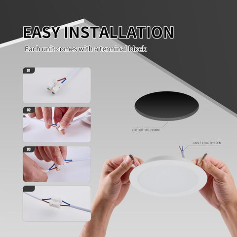 6 Pack LED Downlights Ceiling 24W 2200LM 3CCT IP44, Cutout 185-210Mm |  LED Spotlight Ceiling 22Cm, 3000K/4000K/6000K Adjustable, LED Recessed Ceiling Light for Bathroom