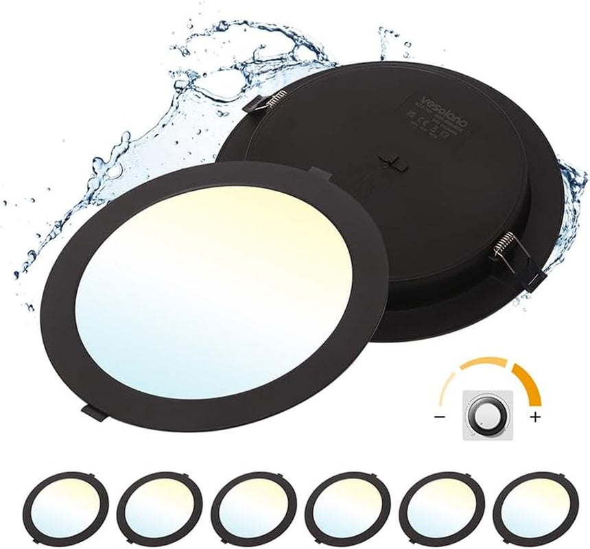 6 Pack Dimmable LED Downlights 18W, 3CCT, Black, Square, Cutout 145-160Mm | LED Spotlight Ceiling 150Mm, 1600LM, IP44, 3000K/4000K/6000K Adjustable, LED Recessed Ceiling Light for Bathroom