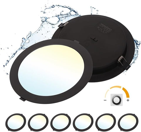 6 Pack Dimmable LED Downlights 18W, 3CCT, Black, Square, Cutout 145-160Mm | LED Spotlight Ceiling 150Mm, 1600LM, IP44, 3000K/4000K/6000K Adjustable, LED Recessed Ceiling Light for Bathroom