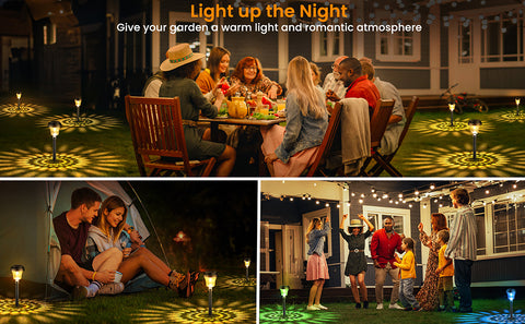 Pack of 8 LED RGB Solar Powered Lights installed in a garden

