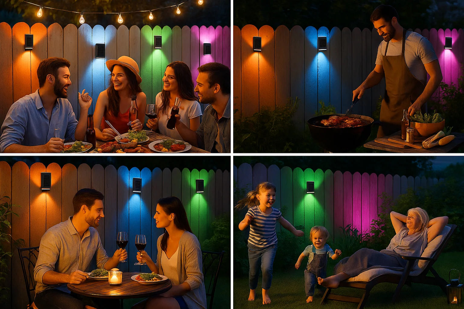 4X Colourful Solar Fence Lights – LED Outdoor Garden Lamps