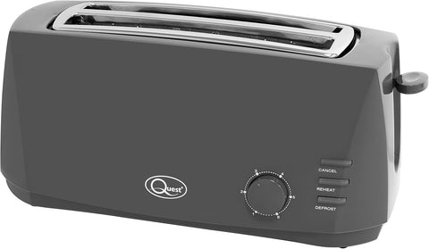 4 Slice Toaster Grey – Extra Wide Long Slots for Bagels and Crumpets – 6 Browning Settings – Reheat, Defrost & Cancel