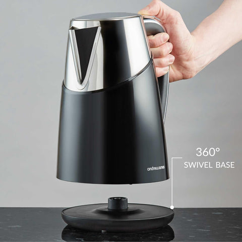 Electric Kettle 1.7L Fast Boil Quiet Kettle – Energy Efficient Cordless Jug with 360° Swivel Base & Reusable Filter – 3000W Black