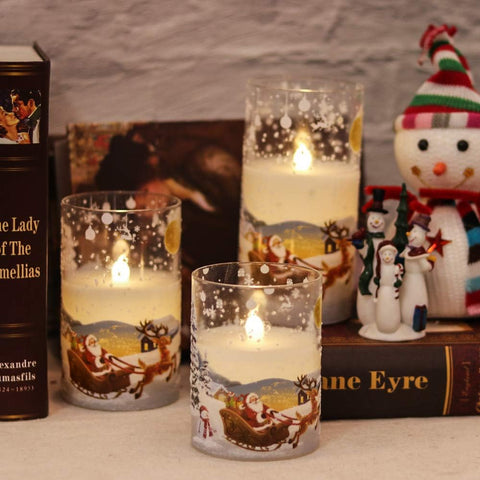 Eldnacele Glass Flameless Santa Claus Candles with Remote Timer – 3 Pack