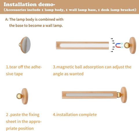 360° Rotatable Wooden Led Wall Lamp Magnetic USB Rechargeable Wall Sconces Battery Operated Led Night Light for Household