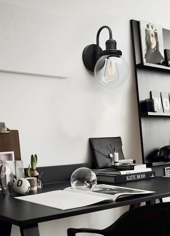 Yosoan Lighting Modern Vintage Industrial Globe Sconce Wall Light Fitting with 5.9” Clear Glass Lampshade, for Office Home Kitchen Living Room Bedroom Loft Bar
