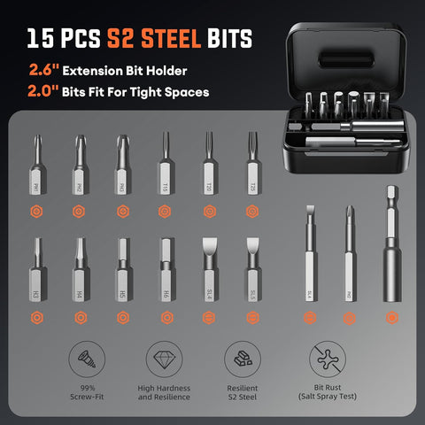 4V Cordless Electric Screwdriver Set with Digital Display, 5 Torque Settings, 2500mAh Rechargeable Battery, LED Light, 15 S2 Bits – Portable DIY Power Tool UK