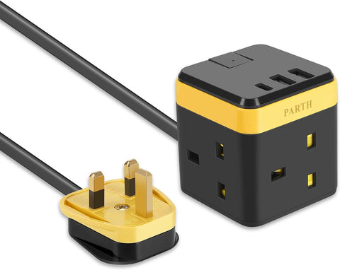 Cube Extension Lead with USB C & 2 USB A, 3 Way Power Strip 2M 13A