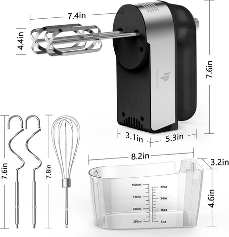 LILPARTNER 450W Electric Hand Mixer with Scale Cup Storage Case – Black