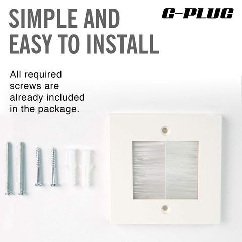 G-PLUG Cable Pass Through Wall Plate Faceplate with Brush – White Single Gang Cover for HDMI, TV, Ethernet, Speaker Wires – Easy to Install, Clean Cable Management Solution