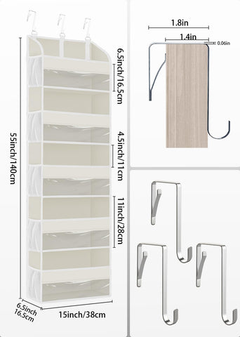 TAHAVICE Over The Door Storage Organiser, 5 Clear Window Pockets and 10 Mesh Side Pockets, Grey – Turn Unused Door Space into Smart Storage