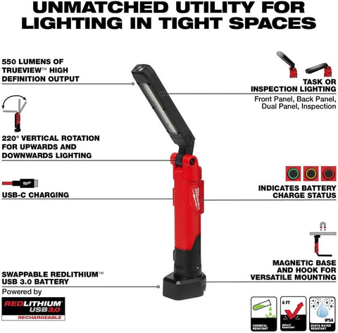 MILWAUKEE REDLITHIUM USB STICK LIGHT RED PORTABLE CORDLESS LED WORK LIGHT – ALUMINIUM BODY 4V RECHARGEABLE INSPECTION LIGHT