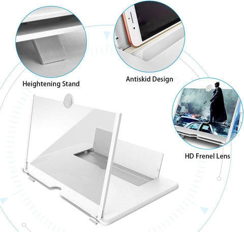 12" Foldable Phone Screen Magnifier – White