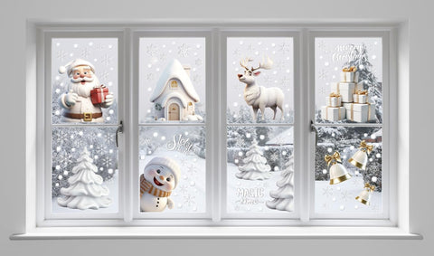 8 Sheets 3D White Christmas Window Stickers – Static Cling Snowflake Window Decals for Holiday Home & Shop Decoration